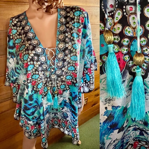 NWT True Colours by LA MODA CLOTHING Rhinestone ANIMAL PRINT Tunic MINI DRESS OS - Picture 8 of 16